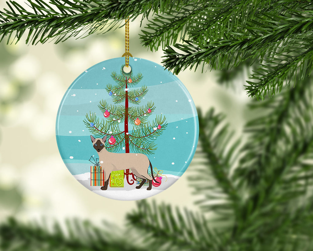 Siamese Modern Cat Christmas Ceramic Ornament