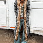 Winter Fur Collar Long Sleeve Print Coat