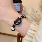Cartoon Black Cat Stone Beaded Bracelet