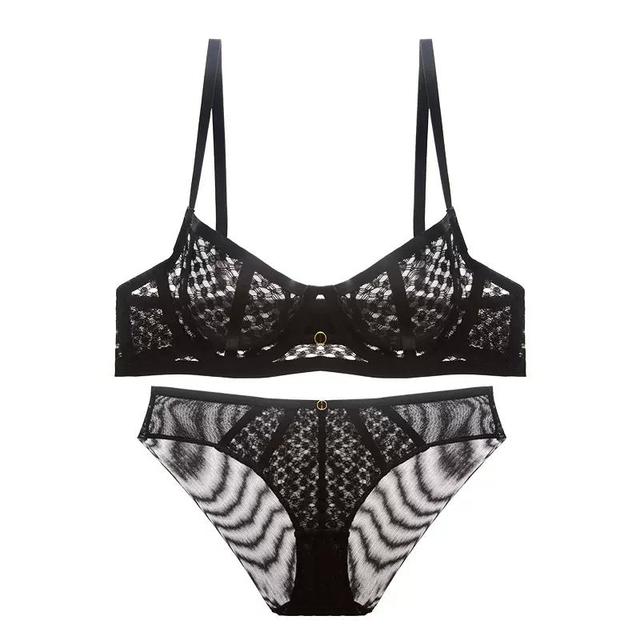 Ultra-Thin Contrast Color Lace Bra Set for Summer
