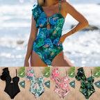 2024 Women's One-Shoulder Ruffle Print Swimsuit