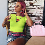 2020 Women's Fashion Crop Top Embroidered T-Shirt