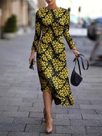 Spandex A-line Dress with Round Neck Pullover Design | Streetwear