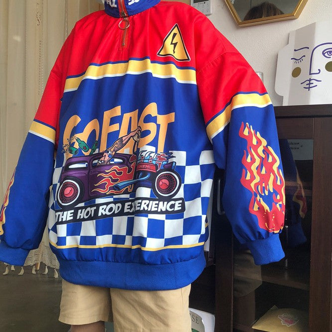Harajuku Retro Racing Print Loose Pullover Sweater | Streetwear