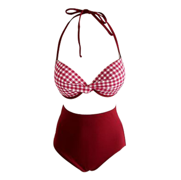 Plaid Bikini Set with Triangle Top and Cardigan