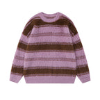 Men's American Style Striped Round Neck Sweater with Fleece
