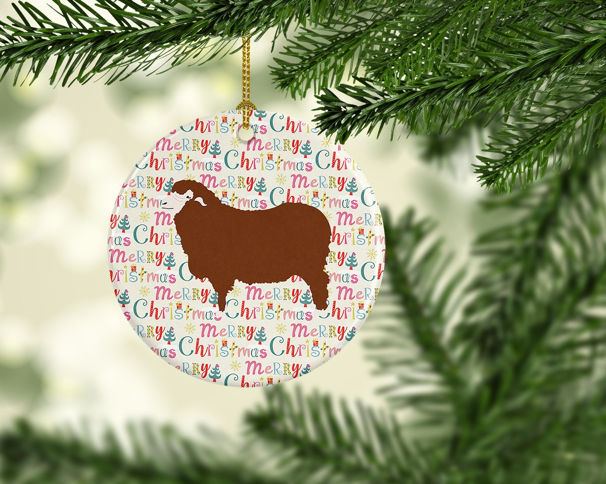 Merino Sheep Christmas Ceramic Ornament
