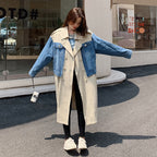 Fashionable Denim Patchwork Oversized Windbreaker Jacket