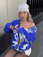 Y2K Harajuku EMO Skeleton Love Pattern Zipper Cardigan