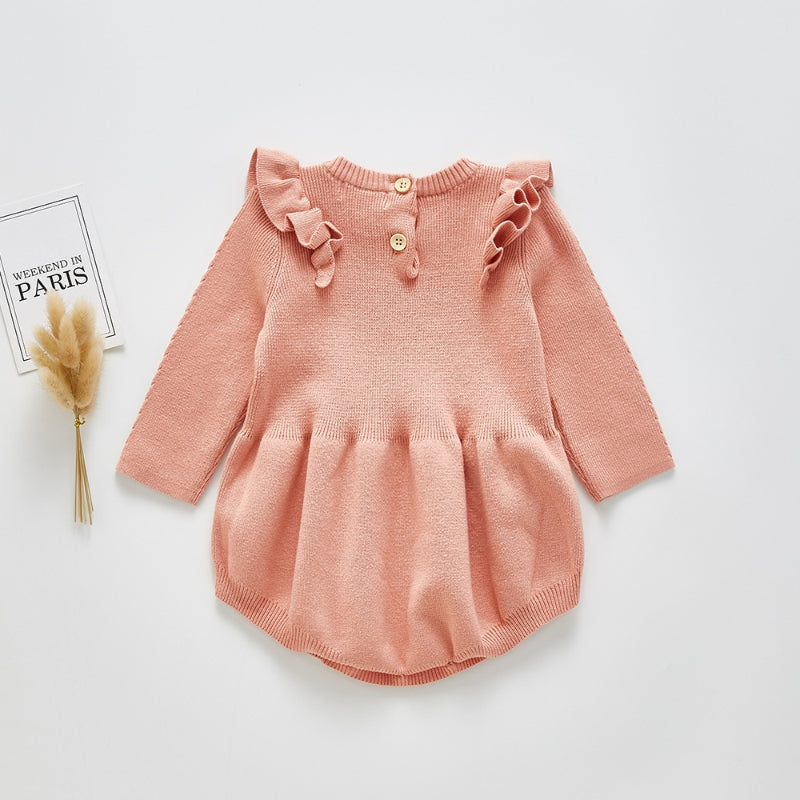 Baby Girls' Long Sleeve Knitted Ruffled Bodysuit Set