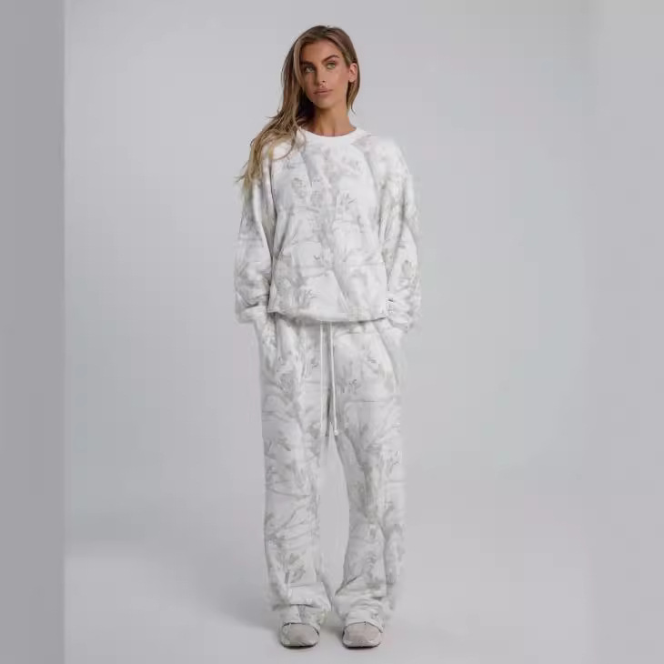 Maple Leaf Print Oversized Sweatshirt Suit | Streetwear