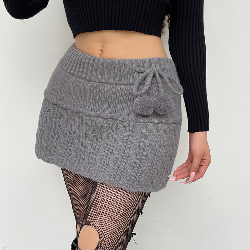Women's A-line Wool Knitted Ball Skirt