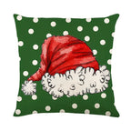 Linen Throw Pillow Case with Christmas Hat & Tree Print | Embroidered Cap