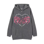 Y2K Oversized Hoodie with Graffiti Heart Print for Women | Streetwear