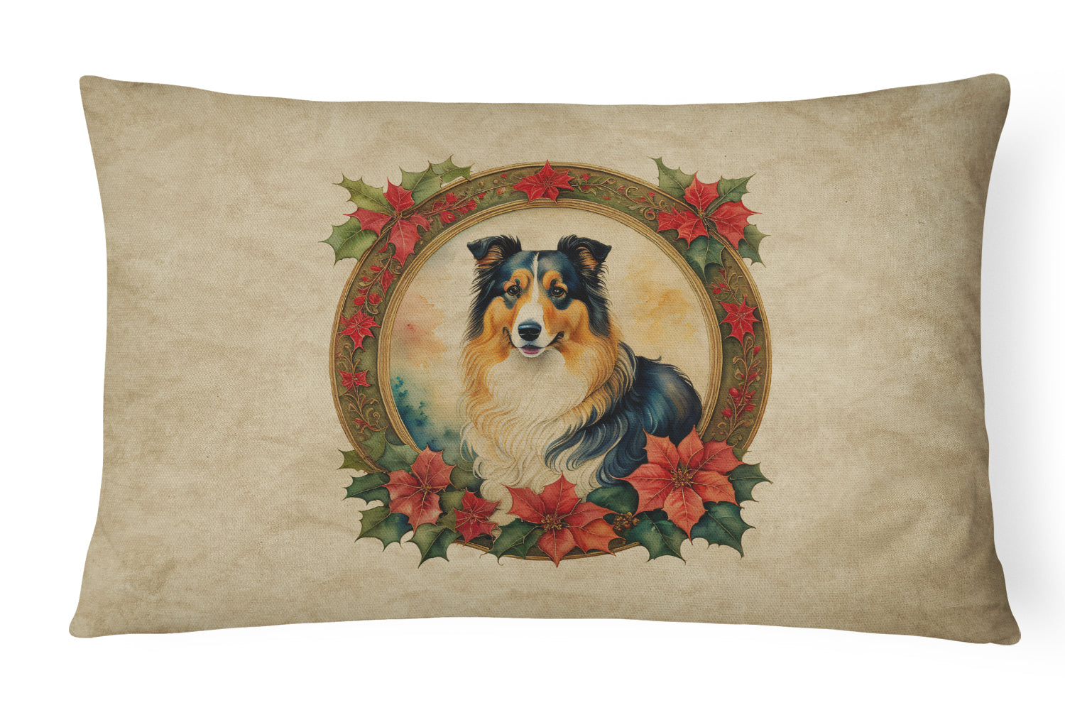 Collie Christmas Flowers Throw Pillow