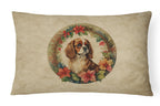 Cavalier Spaniel Christmas Flowers Throw Pillow