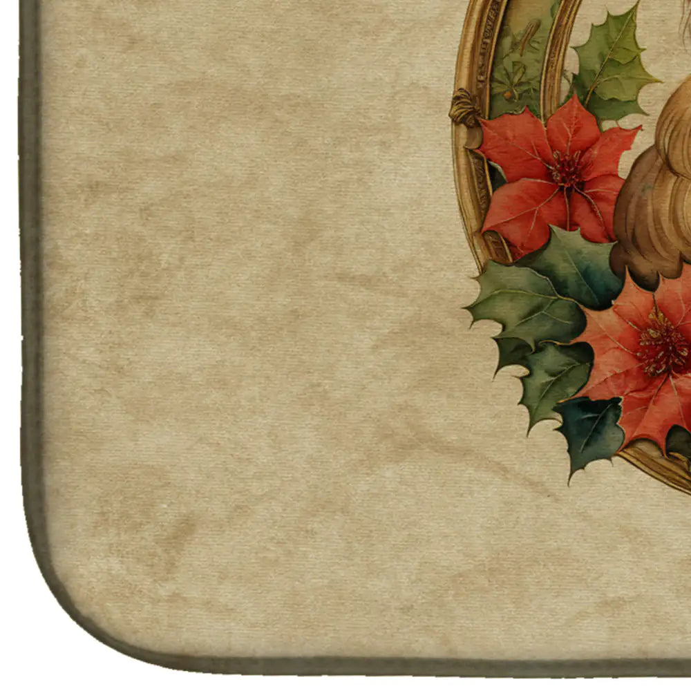 Pekingese Christmas Flowers Dish Drying Mat