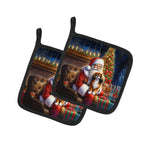Tibetan Spaniel and Santa Claus Pair of Pot Holders