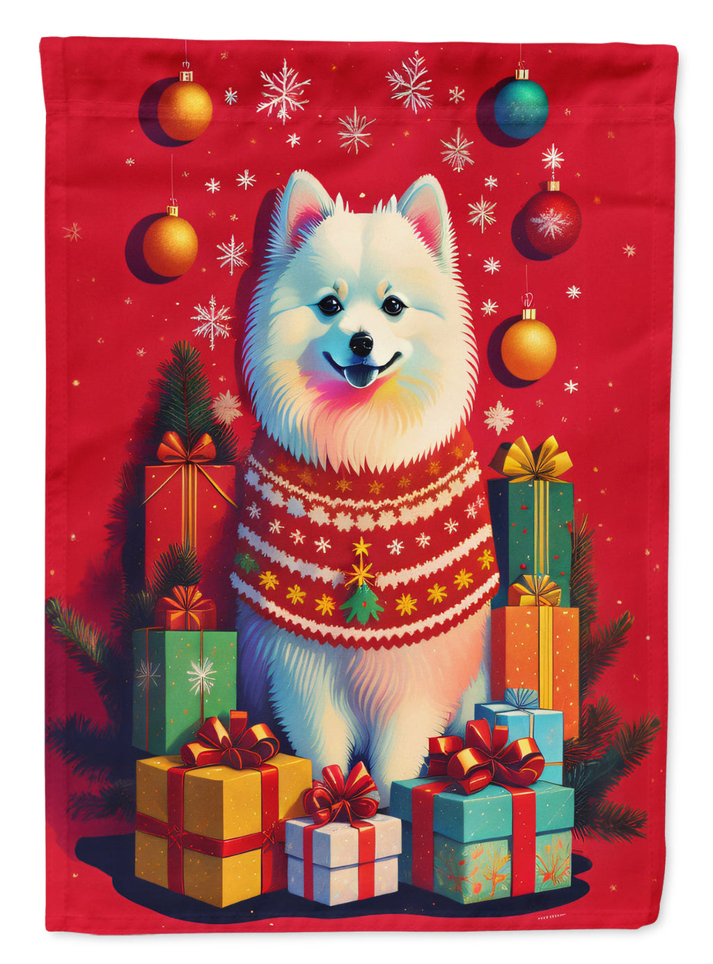 Japanese Spitz Holiday Christmas Garden Flag