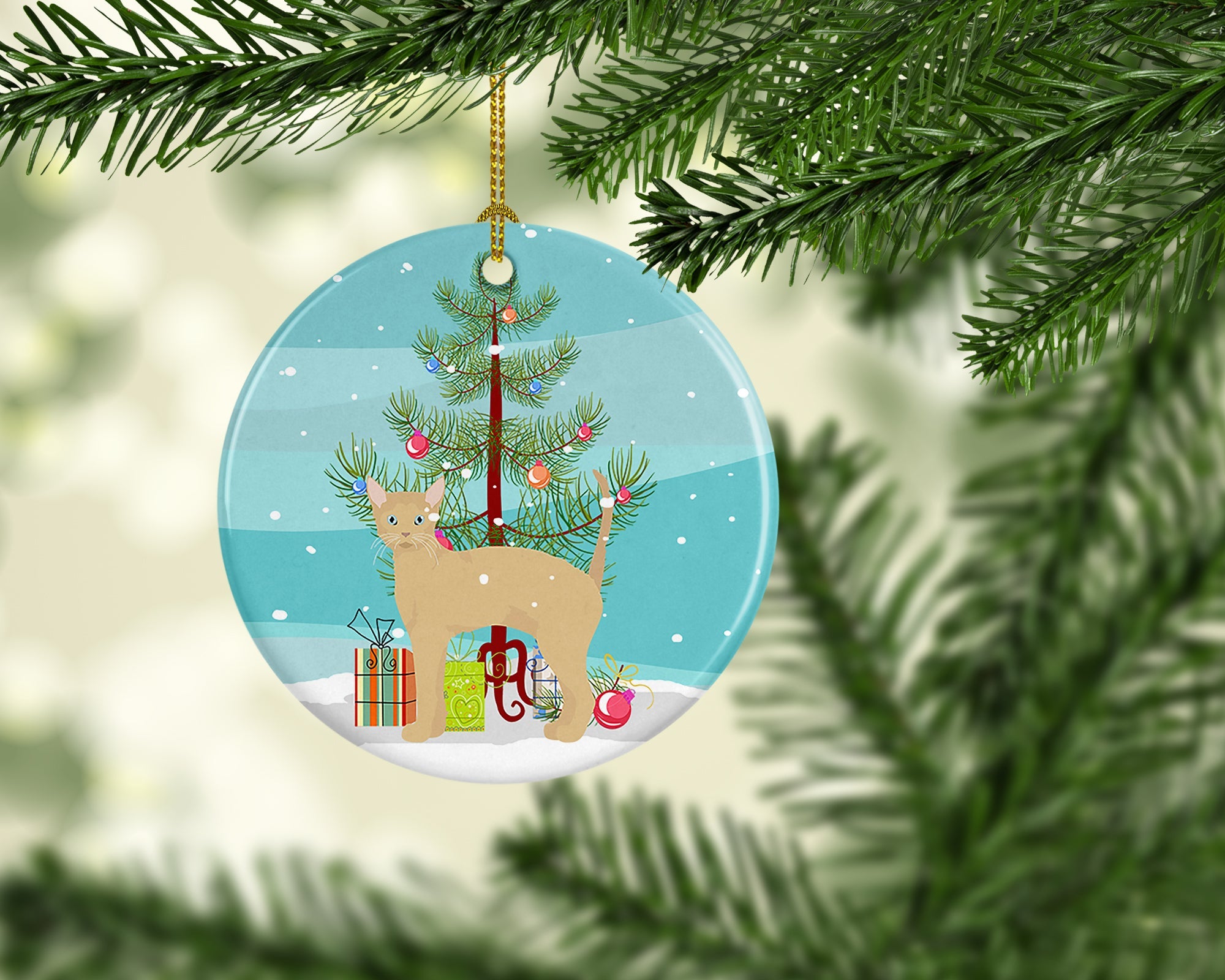 German Rex Cat Christmas Ceramic Ornament