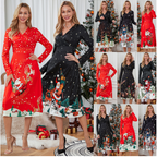 Women's Long Sleeve Christmas V-neck Printed Dress