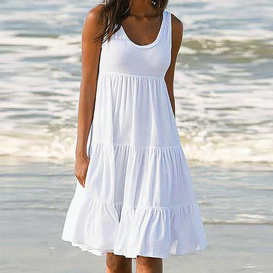 Sleeveless Round Neck Color Block Beach Dress