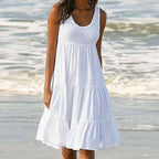 Sleeveless Round Neck Color Block Beach Dress