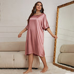 Plus Size Elegant Nightgown with V-Neck and Half Sleeves