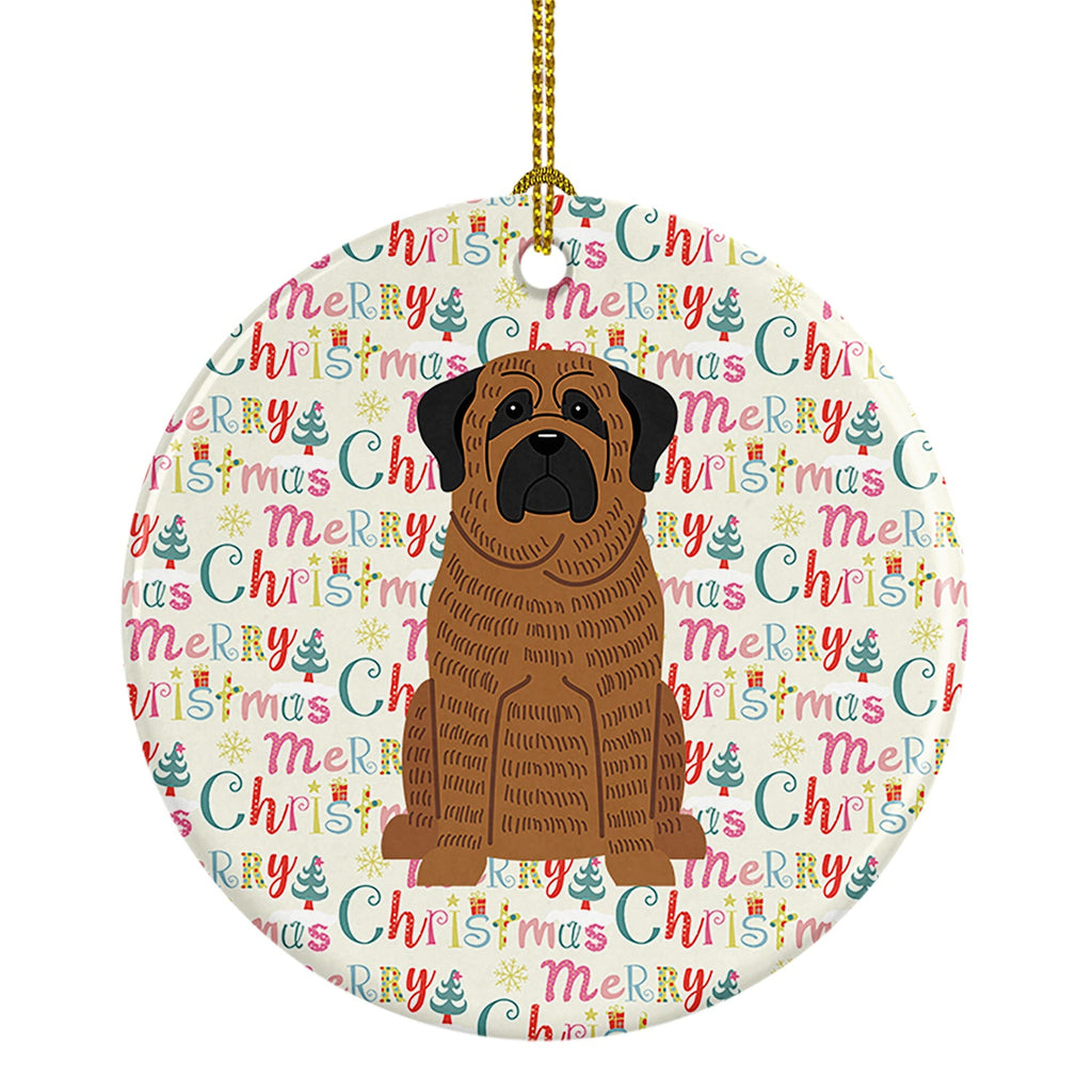 Merry Christmas Mastiff Brindle Ceramic Ornament