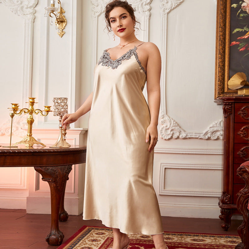 Plus Size Contrast Lace Cami Sleepwear Dress
