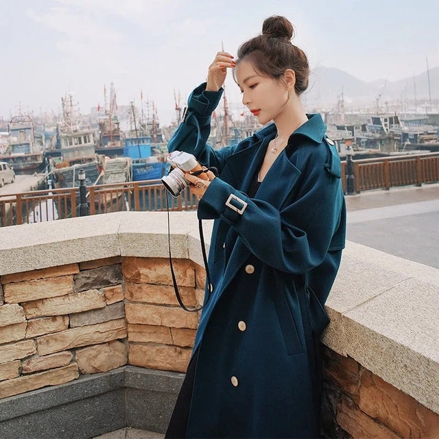 Vintage Mid-length Double Breasted Trench Coat for Women