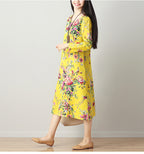 Cotton Linen Dress, Ethnic Style Mid-Length Dress