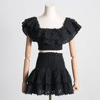2024 Summer French Style Ruffled Crop Top & Skirt Set