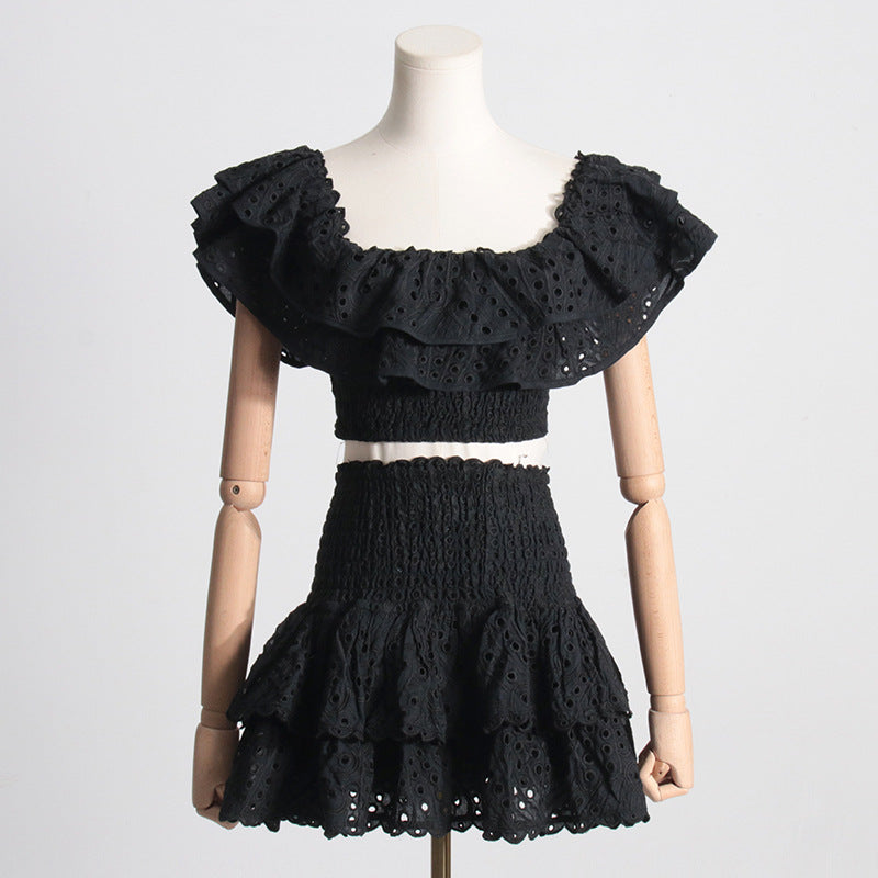 2024 Summer French Style Ruffled Crop Top & Skirt Set