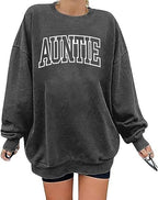 Oversized Round-Neck Sweatshirt with Aunt Letter Print | Streetwear