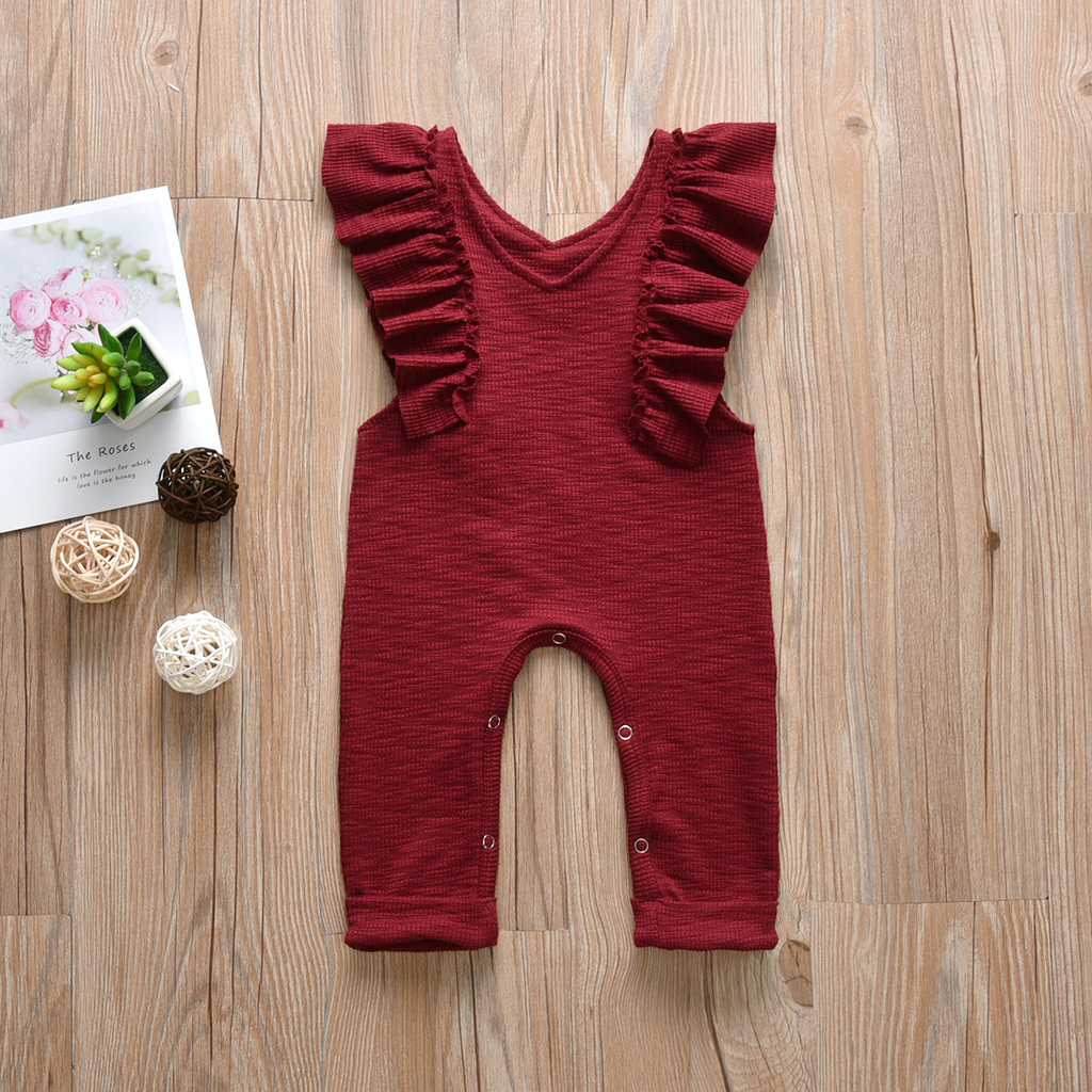 Solid Color Ruffled Sleeve Bodysuit for Infants