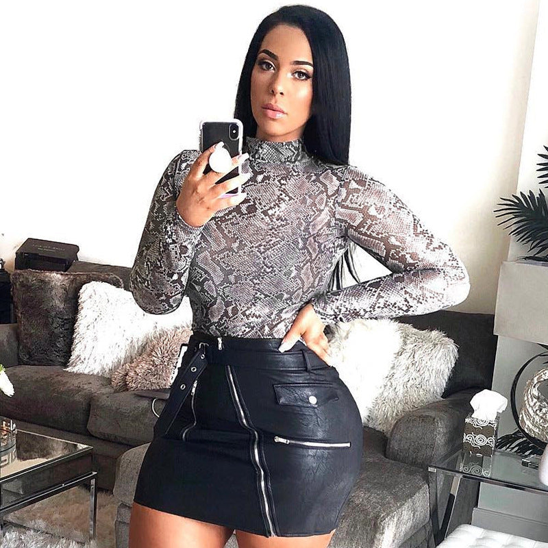 Snake Print Sheer Mesh Bodysuit