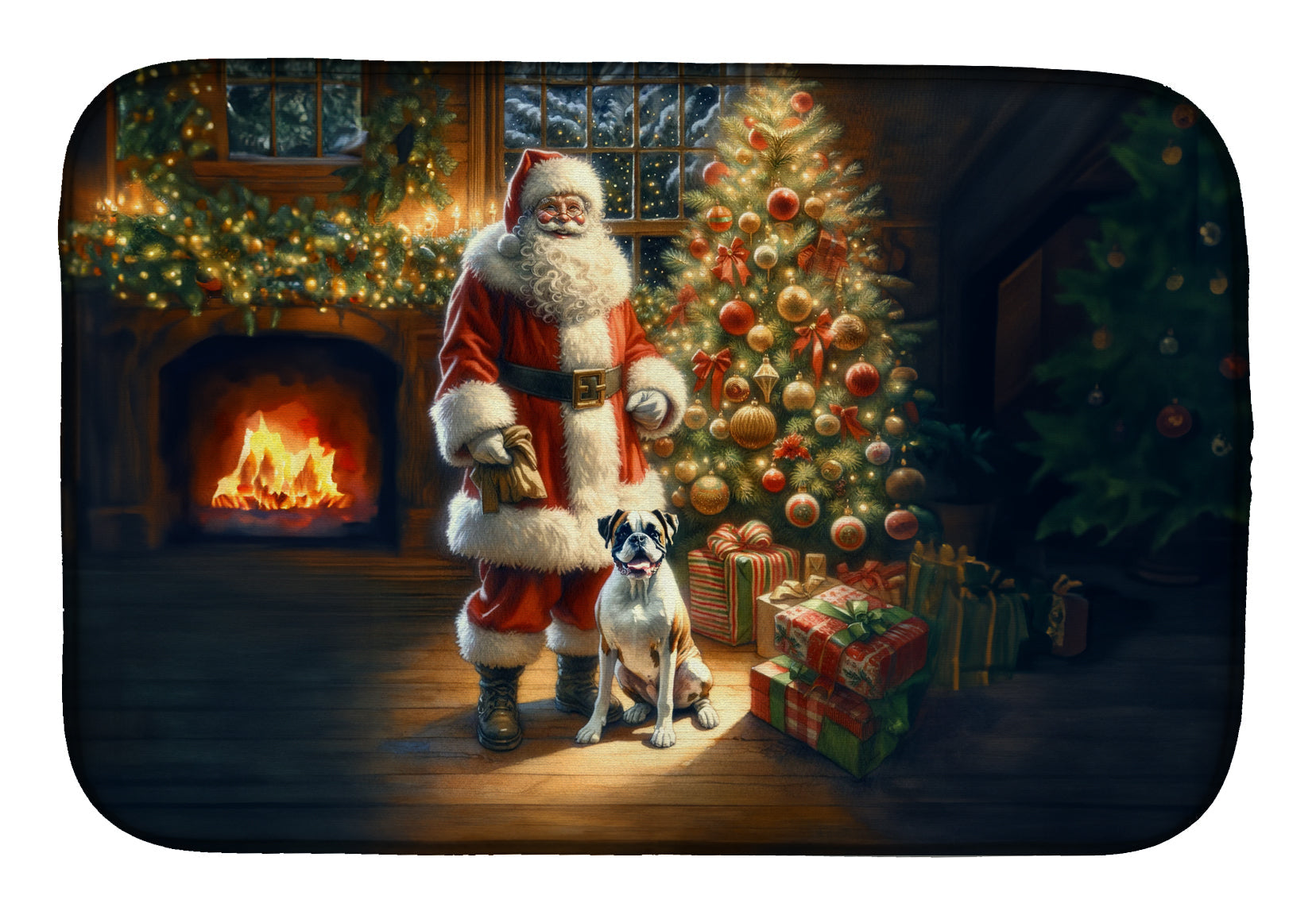 Boxer and Santa Claus Dish Drying Mat