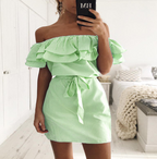 Striped Ruffled Sleeve Off-Shoulder Dress for Women