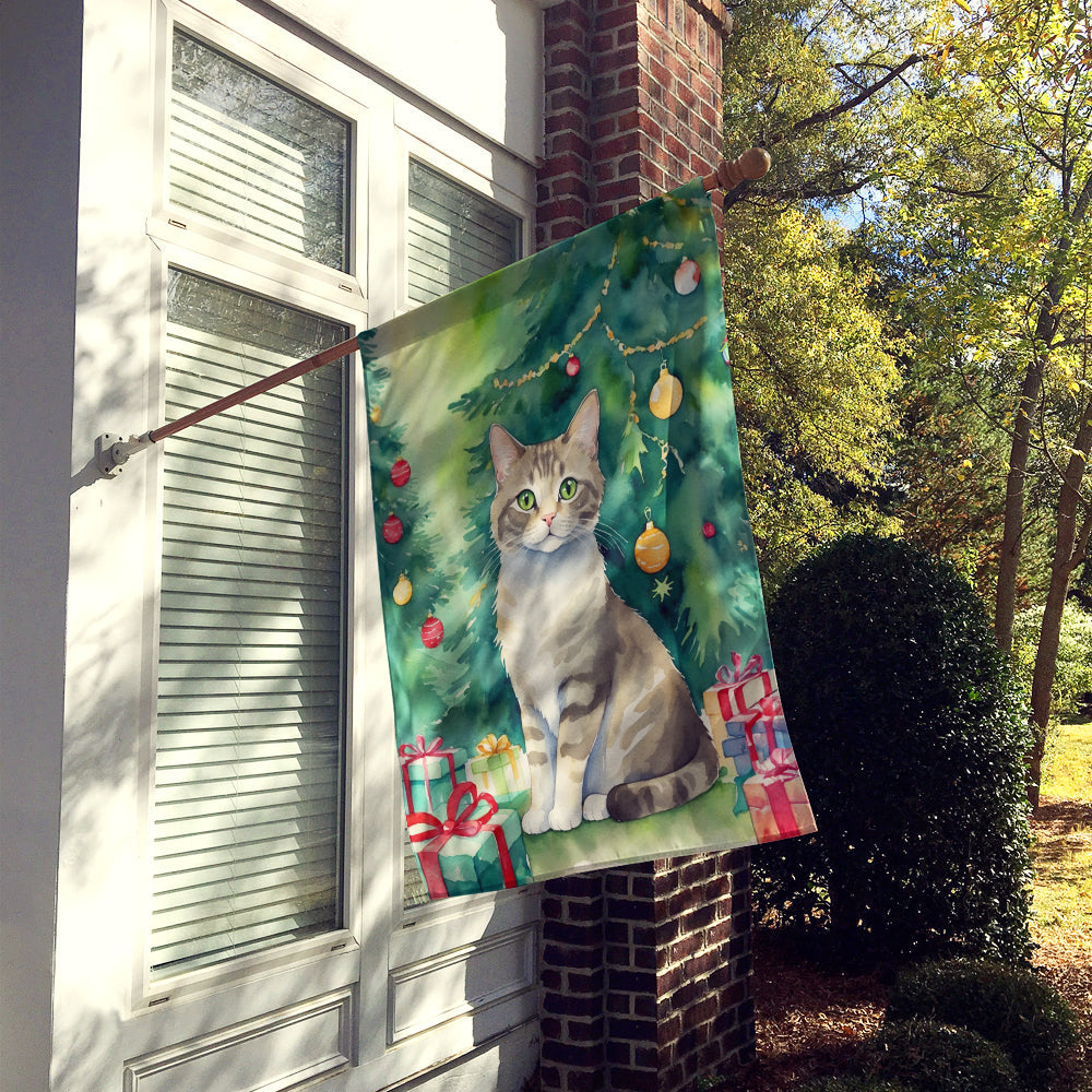 Pudelkatze Cat By the Christmas Tree House Flag