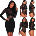 Women's Transparent Black Floral Stripe Bodysuit