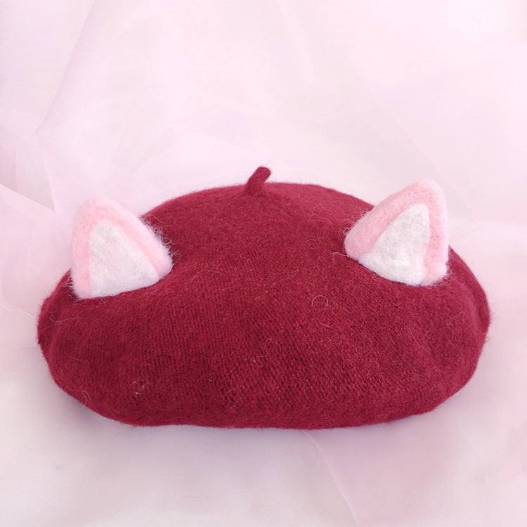 Women's Wool Tweed Cat Ears Hat - Soft and Cute