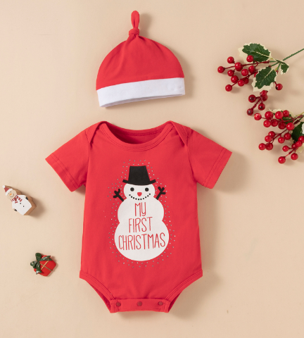 Christmas Baby Onesie with Triangle Design and Snowman