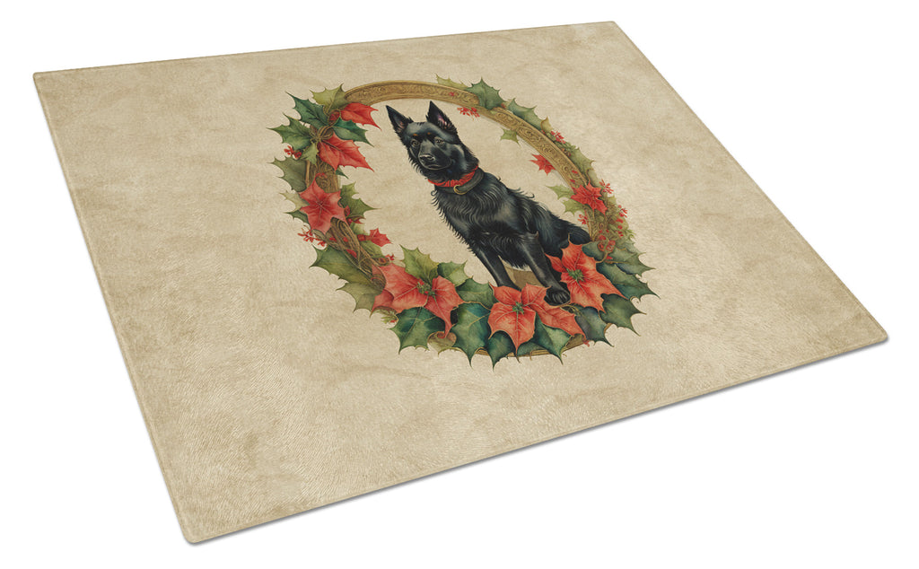 Schipperke Christmas Flowers Glass Cutting Board