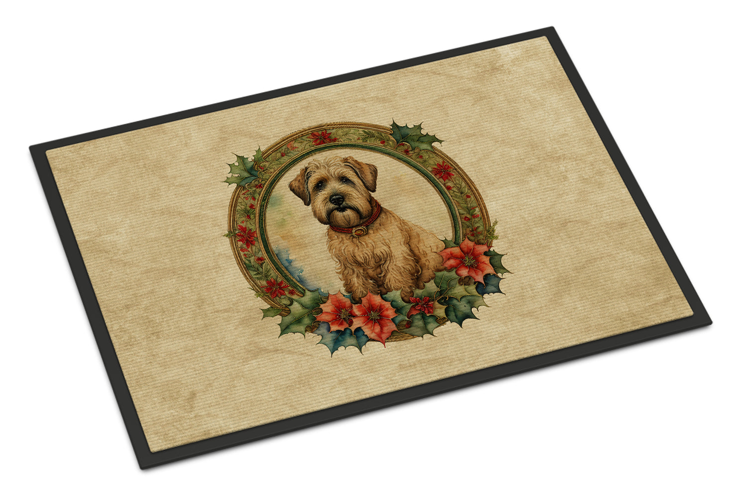 Wheaten Terrier Christmas Flowers Doormat