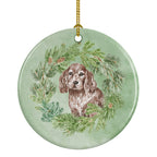 Cocker Spaniel Puppy Liver Christmas Wreath Ceramic Ornament