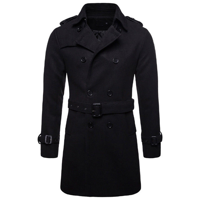 Medium Length Woolen Overcoat - Euro Size Windbreaker