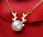 Christmas Gift Silver Necklace with Reindeer Pendant