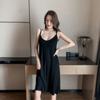 Summer Women's Black Backless Nightgown Pajamas Dress