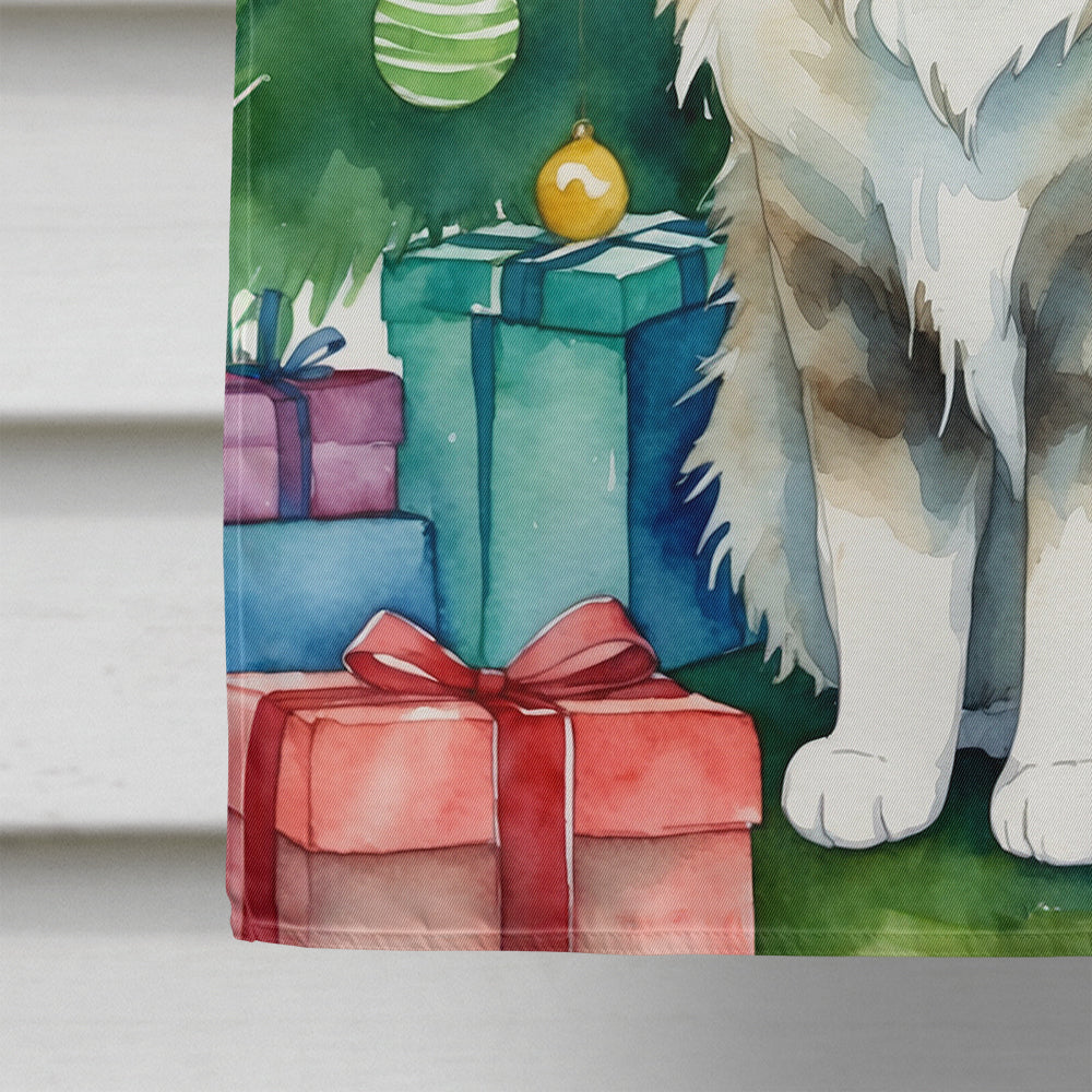 Ragamuffin Cat By the Christmas Tree House Flag